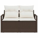 vidaXL Sofa de jardin 2 places avec coussins marron en poly rotin