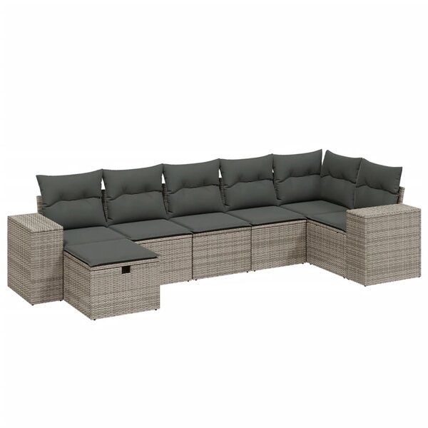 vidaXL Salon de jardin avec coussins 7 Pièces gris résine tressée