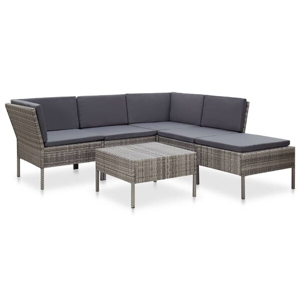 vidaXL Salon de jardin 6 Pièces avec coussins résine tressée gris