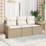 vidaXL Ensemble de canapé de jardin 3 Pièces Beige Poly rotin