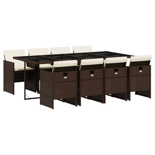vidaXL Ensemble à manger de jardin et coussins 9 Pièces marron poly rotin