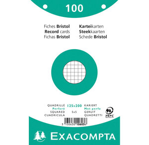 Paquet de 100 Fiches BRIST.BLC 125/200 5X5 PERF S/FILM EXACOMPTA