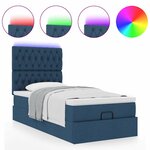 vidaXL Lit ottoman avec matelas et LED Bleu 100x200 cm Tissu