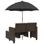 vidaXL Canapé de jardin 2 places et parasol et tabourets marron rotin