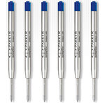 PARKER 6 recharges Quinkflow pour Stylo bille - pointe moyenne - Bleues - sous blister