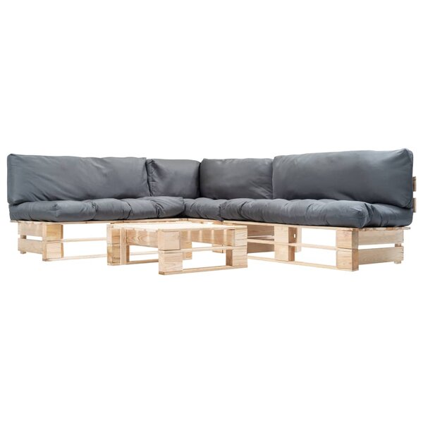 vidaXL Salon de jardin palette 4 Pièces avec coussins gris bois