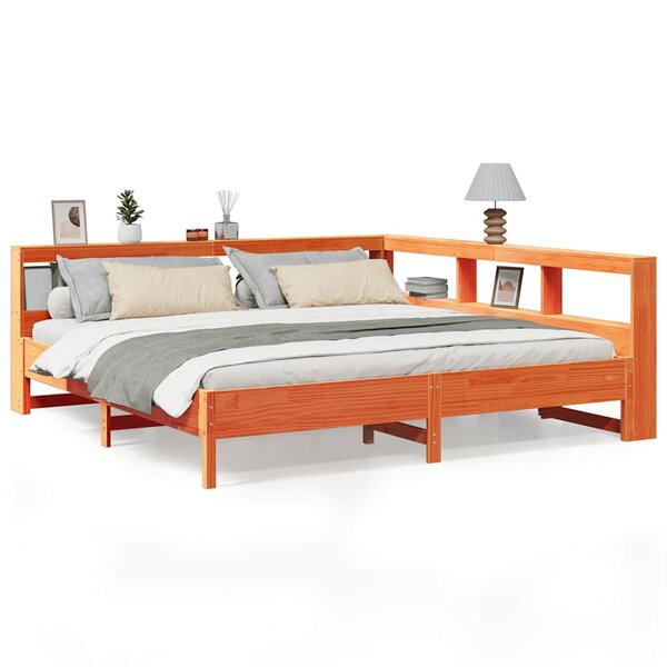vidaXL Lit bibliothèque sans matelas cire marron 200x200 cm pin massif