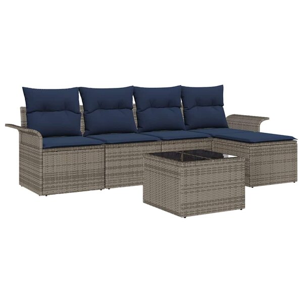 vidaXL Ensemble de canapé de jardin avec coussin 6 Pièces Gris polyrotin