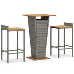 vidaXL Ensemble de bar jardin 3 Pièces gris poly rotin/bois massif acacia