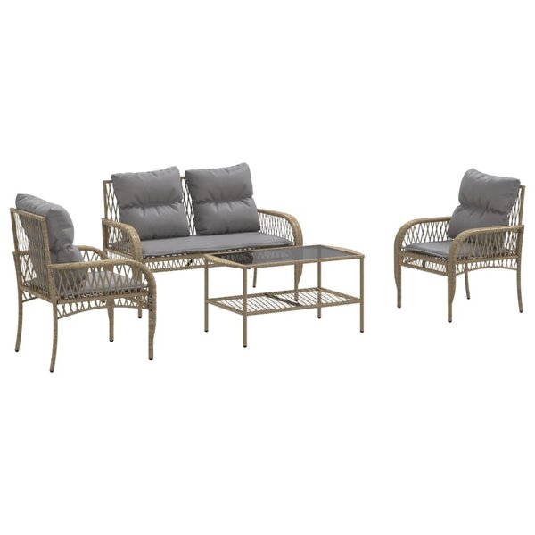 vidaXL Salon de jardin avec coussins 4 Pièces beige résine tressée