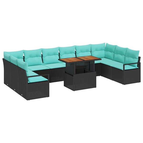 vidaXL Ensemble de salle à manger pour jardin 11 Pièces Noir et Sarcelle