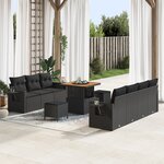 Ensemble de Canapés de Jardin 10 pièces avec Coussins Noir Rattan Poly Acacia
