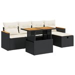 vidaXL Salon de jardin 6 Pièces avec coussins noir résine tressée