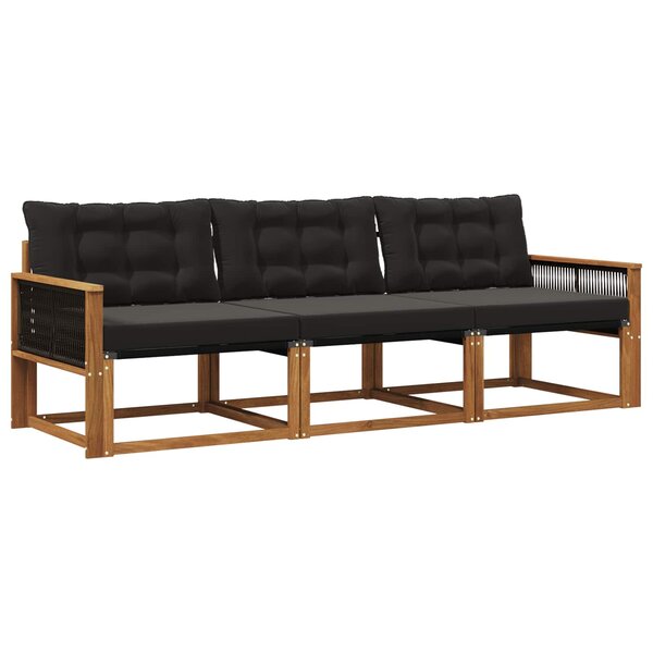 vidaXL Ensemble de canapés d'extérieur 3 pc Naturel et noir