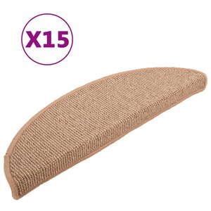 vidaXL Tapis d'escalier 15 pièces 56 x 17 x 3 cm Marron clair Demi-rond