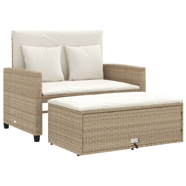 vidaXL Canapé de jardin avec coussins 2 places beige résine tressée