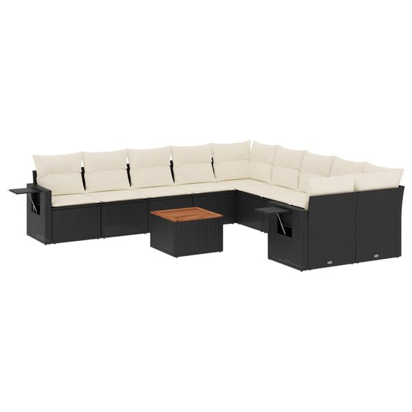 vidaXL Salon de jardin 11 Pièces avec coussins noir résine tressée
