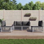 vidaXL Salon de jardin 4 Pièces avec coussins blanc acier