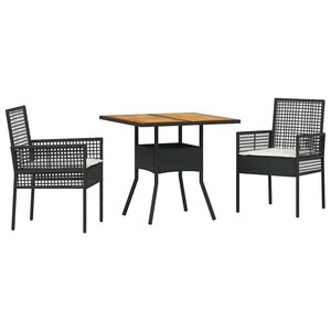 vidaXL Ensemble de salle à manger pour jardin 3 Pièces Noir polyrotin