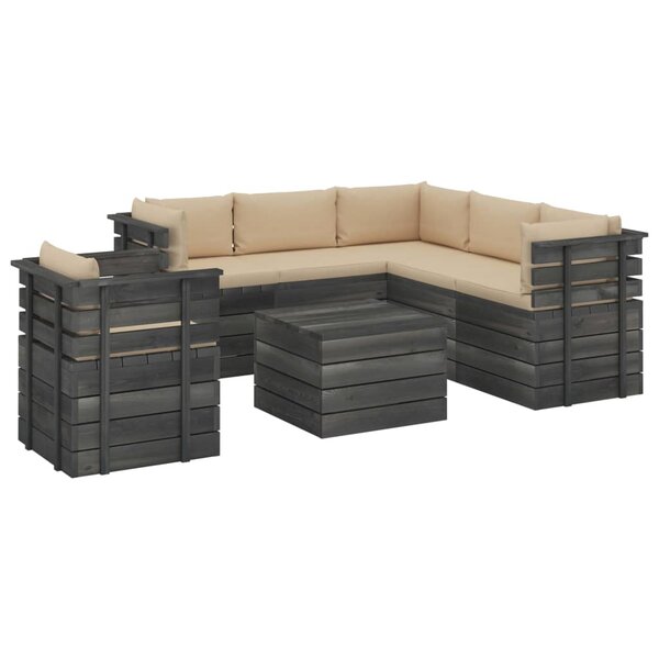 vidaXL Salon palette de jardin 7 Pièces avec coussins Bois de pin massif