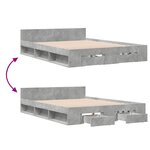 vidaXL Cadre de lit avec tiroirs sans matelas gris béton 160x200 cm