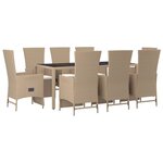 vidaXL Ensemble à manger de jardin et coussins 9 Pièces beige Poly rotin