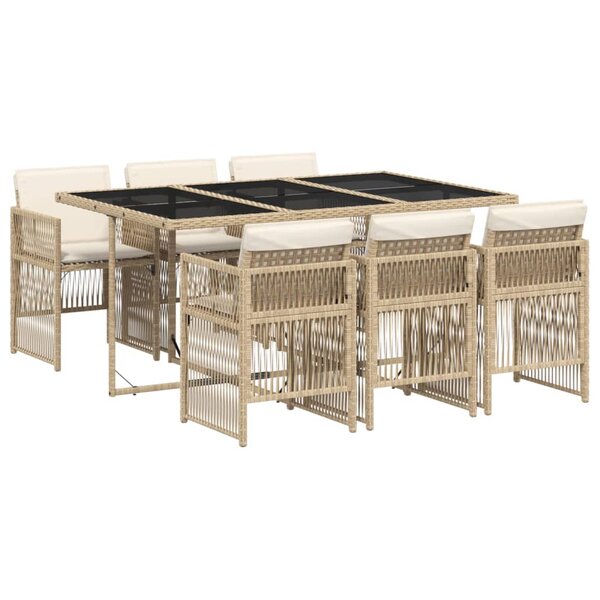 vidaXL Ensemble à manger de jardin et coussins 7 Pièces beige poly rotin