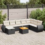 vidaXL Salon de jardin 9 Pièces avec coussins noir résine tressée