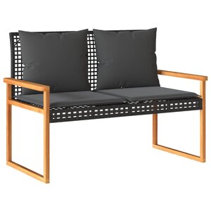 vidaXL Banc de jardin avec coussin noir résine tressée et acacia