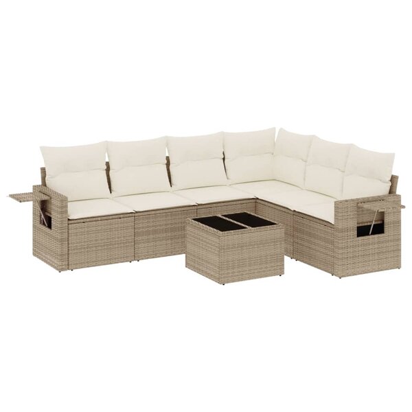 vidaXL Salon de jardin avec coussins 7 Pièces beige résine tressée
