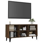 vidaXL Meuble TV avec pieds en métal Chêne fumé 103 5x30x50 cm