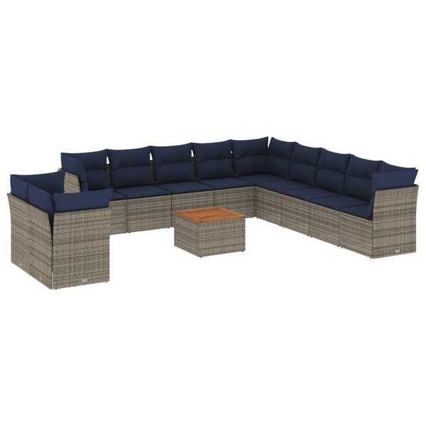 vidaXL Salon de jardin avec coussins 12 Pièces gris résine tressée