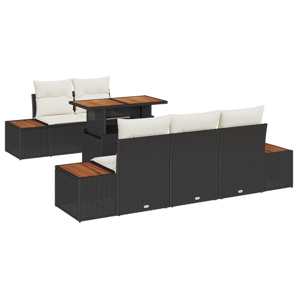 vidaXL Ensemble de jardin 6 pièces avec coussins en poly rattan noir et acacia
