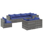 vidaXL Salon de jardin 8 Pièces avec coussins Gris Résine tressée