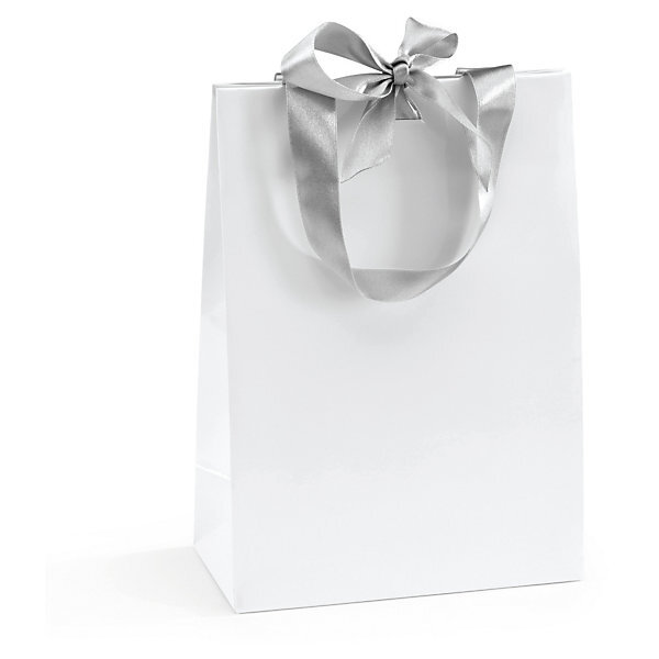 Sac pelliculé brillant blanc à poignées satin 19 x 27 x 10 cm (lot de 25)