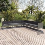 vidaXL Salon de jardin 9 Pièces avec coussins Résine tressée Gris