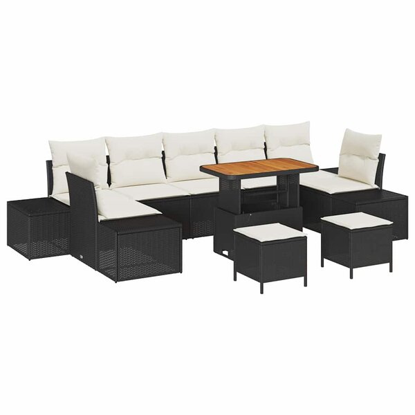 vidaXL Ensemble de canapé de jardin 10 Pièces Noir  Crème 90 x 55 x 71 cm