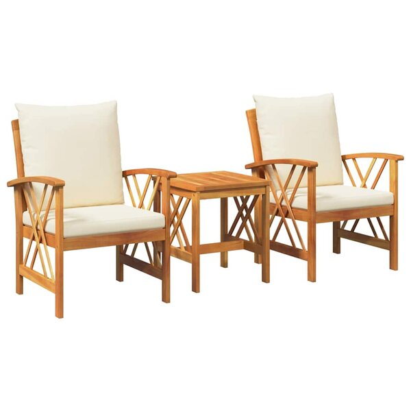 Ensemble de salon de jardin 3 pièces avec coussins en bois d'acacia massif