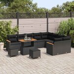 vidaXL Ensemble de canapé de jardin 12 Pièces Noir Poly rotin