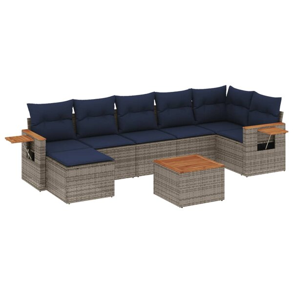 vidaXL Salon de jardin 8 Pièces avec coussins gris résine tressée