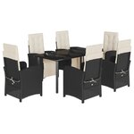 vidaXL Ensemble à manger de jardin coussins 7Pièces Noir Résine tressée