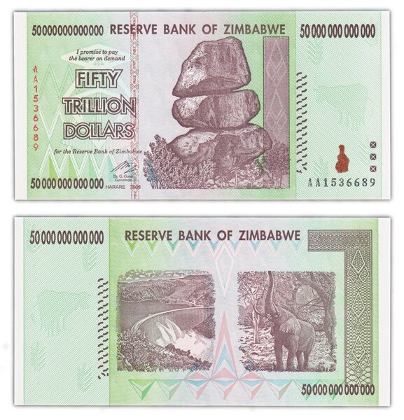 Billet de collection 50 000 000 000 000 dollars 2008 - zimbabwe - p90 - 50 trillion