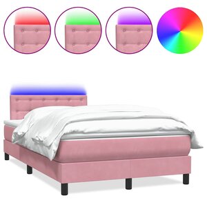 vidaXL Sommier à lattes de lit avec matelas et LED rose 120x220 cm velours