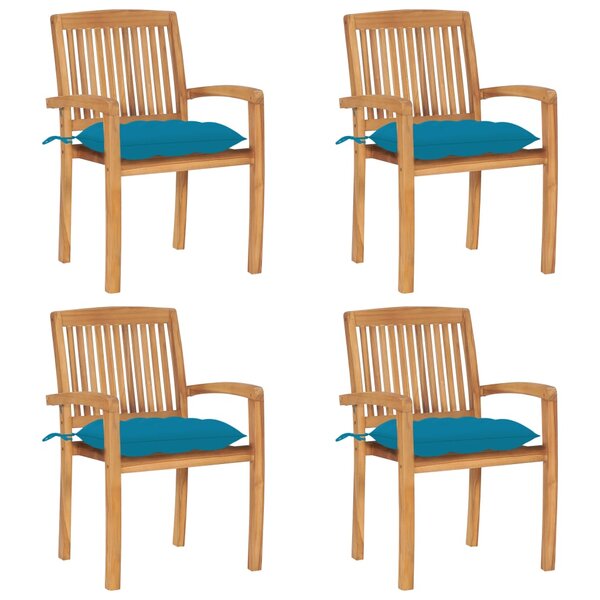 vidaXL Chaises de jardin empilables avec coussins lot de 4 Teck solide