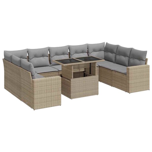 vidaXL Salon de jardin avec coussins 10 Pièces beige résine tressée