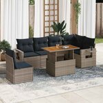 vidaXL Salon de jardin avec coussins 7 Pièces gris résine tressée