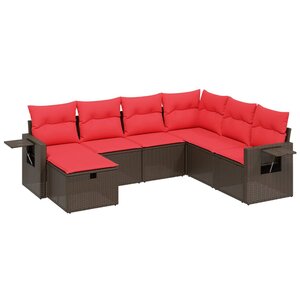 vidaXL Salon de jardin avec coussins 7 Pièces marron résine tressée