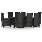 vidaXL Ensemble à manger jardin 9Pièces et coussins noir résine tressée