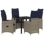 vidaXL Ensemble de salle à manger de jardin de 5 pièces avec coussins en poly rotin noir