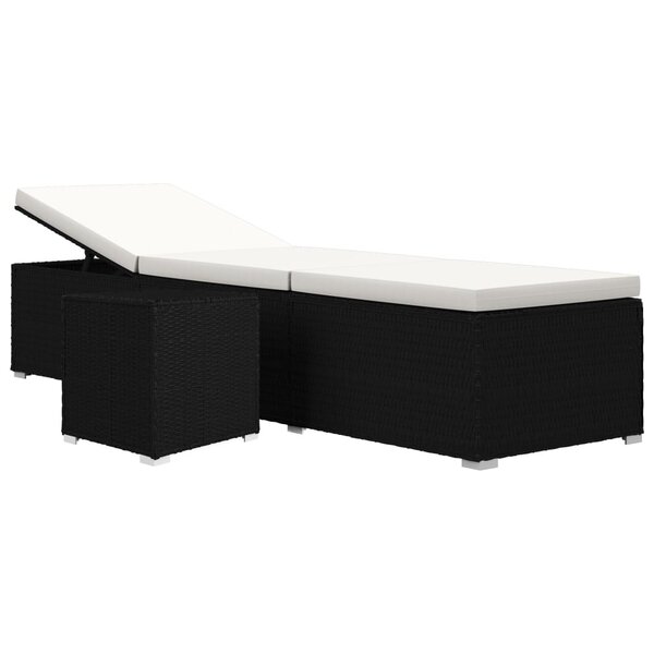 vidaXL Chaise longue avec coussin et table à thé rotin Blanc crème